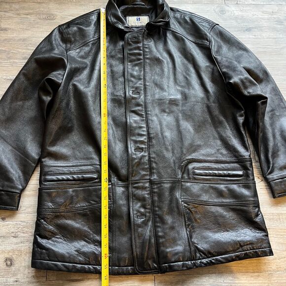 Striwa Leather Jacket Vintage Black Men XL Winter 90s Zip Button Pockets - Picture 6 of 10